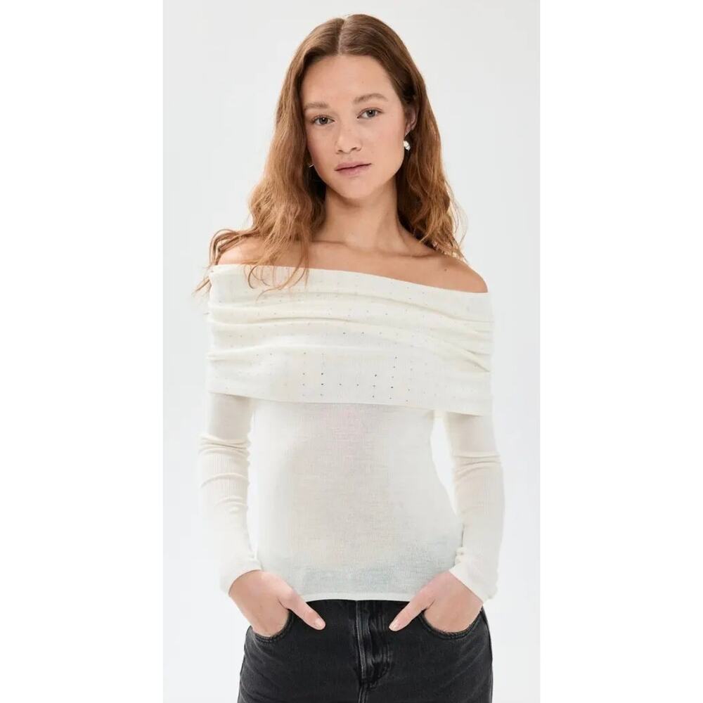Le Superbe Aura Embellished Off-The-Shoulder‎ Sweater in Snow
